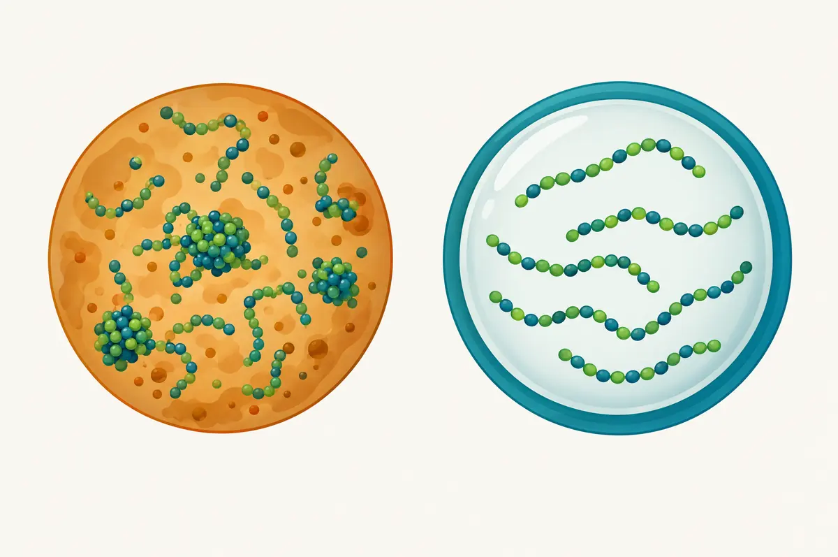 Comparison of loose bead chains unravelling in heat and the same chains held still inside a glassy protected sphere