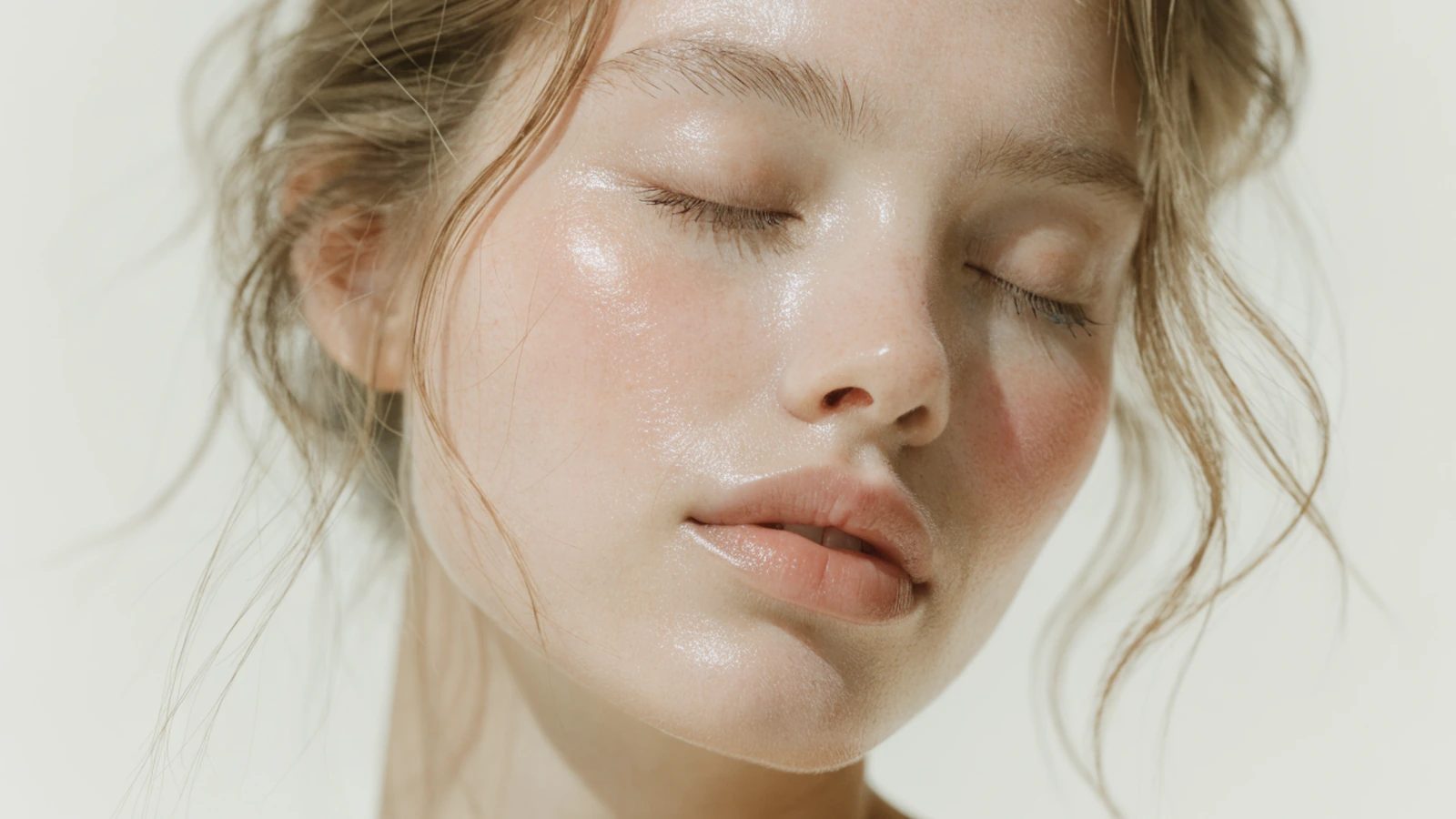 A woman in her twenties with fair skin showing mild natural redness across the cheeks.