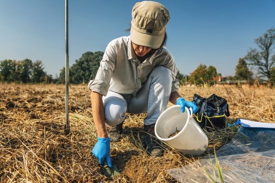 Agronomist taking soil samples